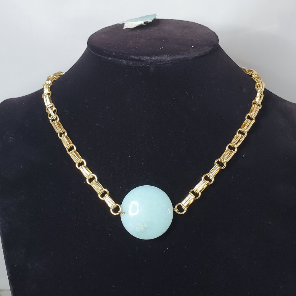 Spring Street by Nordstrom sea green color quartz stone with gold chain necklace